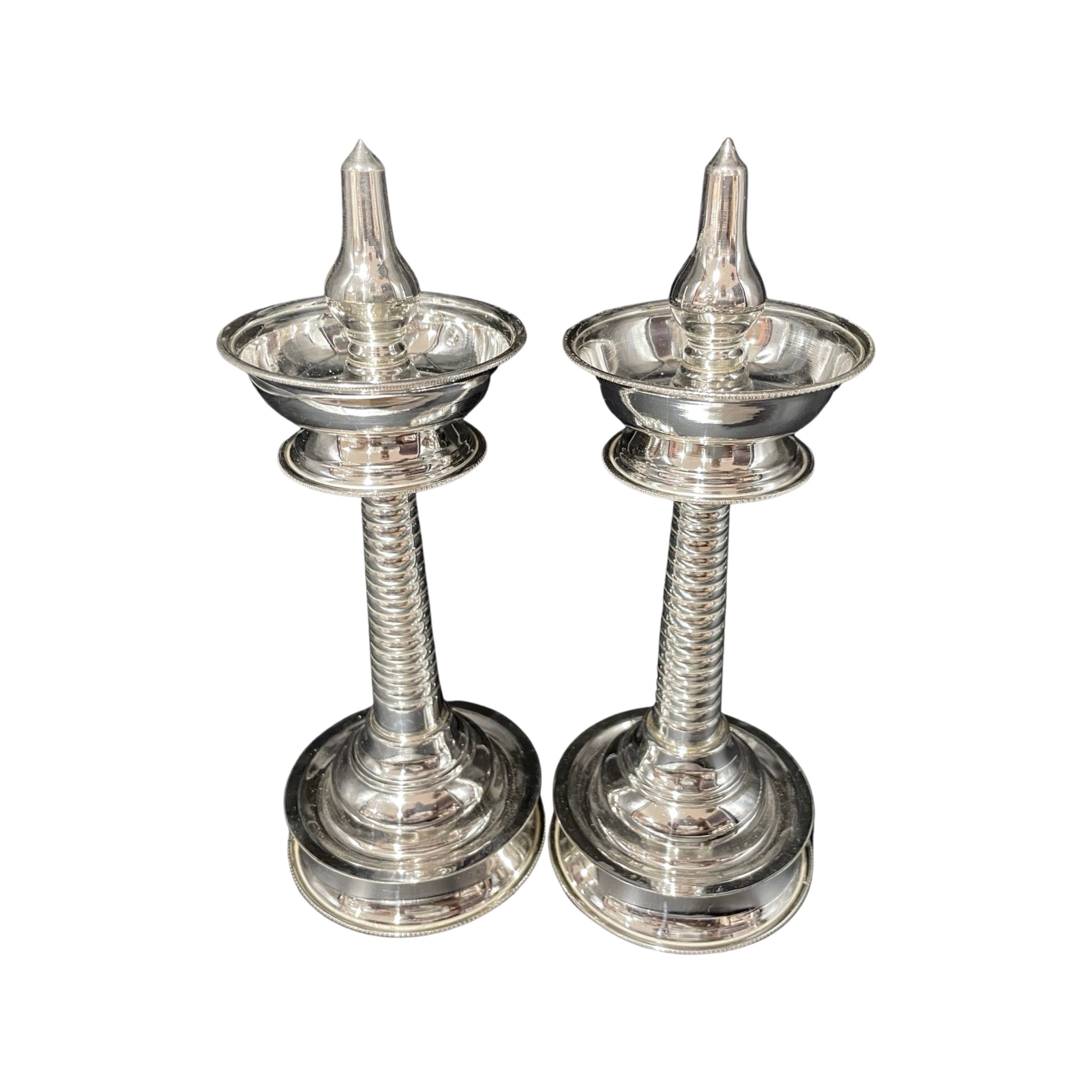 925 Sterling Silver Hallmarked Bamboo Style Kerala Kuthu Vilakku Pair -Style#02 - Picture 7 of 8