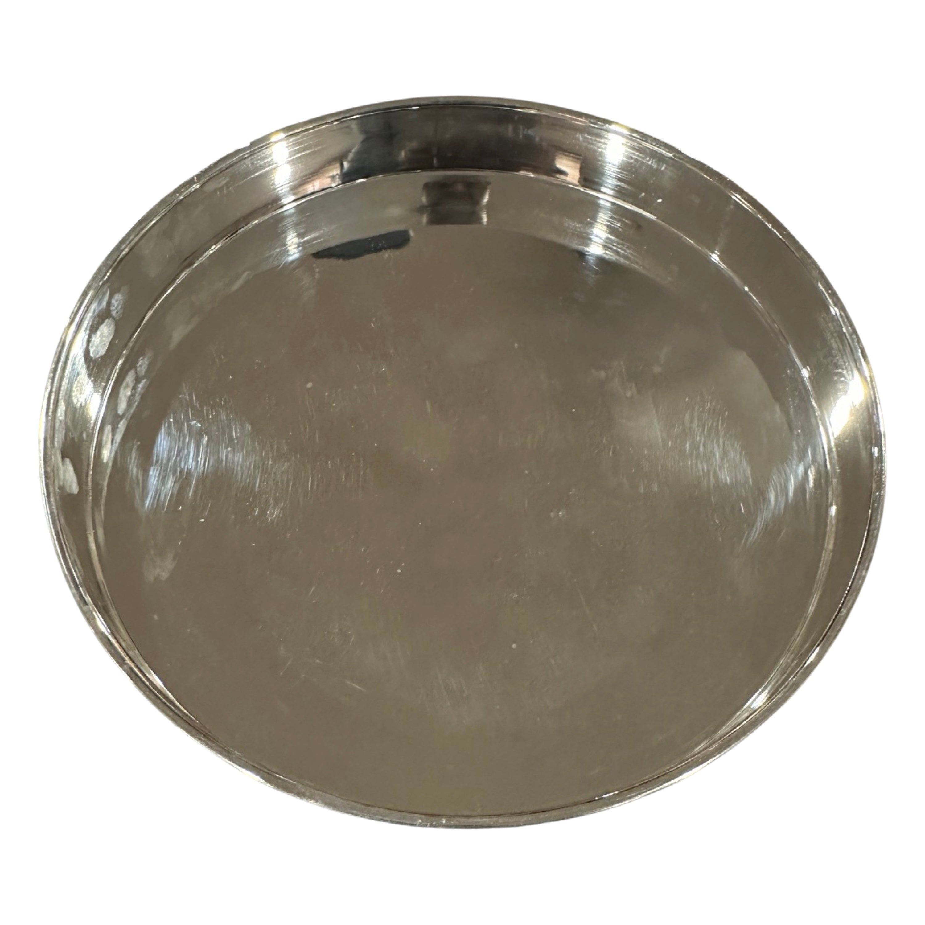 925 Sterling Silver Hallmarked Heavy Sapad / Dinner Thali with Stand - Style#05 - Picture 7 of 8