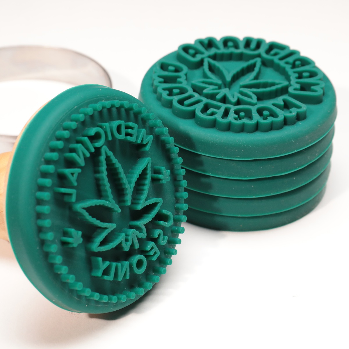 Marijuana Silicone Cookie Stamps, Cookie Cutter, Wood Handle, 6 Stamp