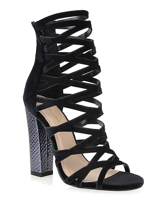 black shiny block heels