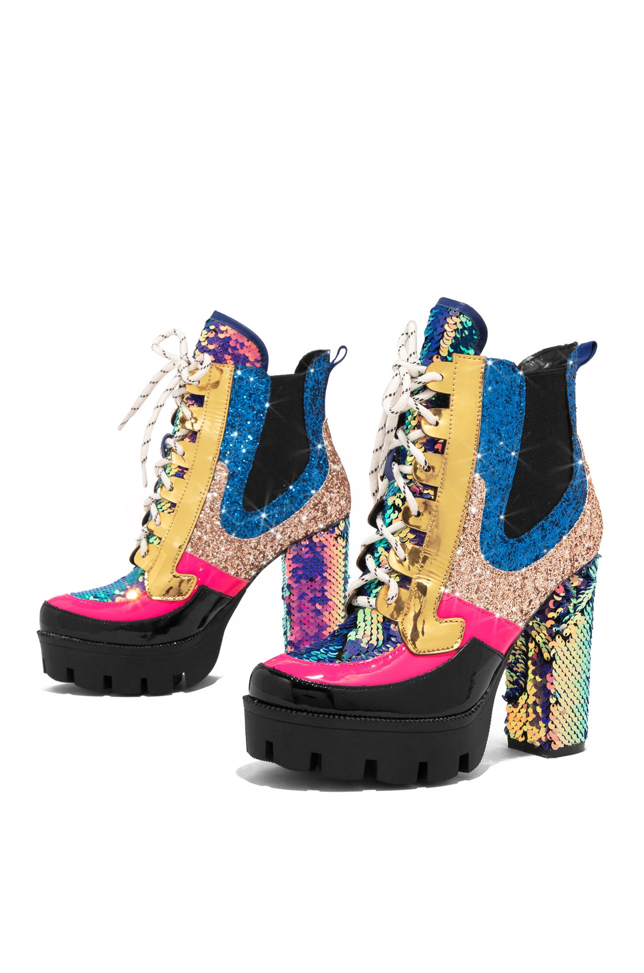 Cape Robbin Nell Mermaid Sequin Glitter Details High Heel Platform Lace