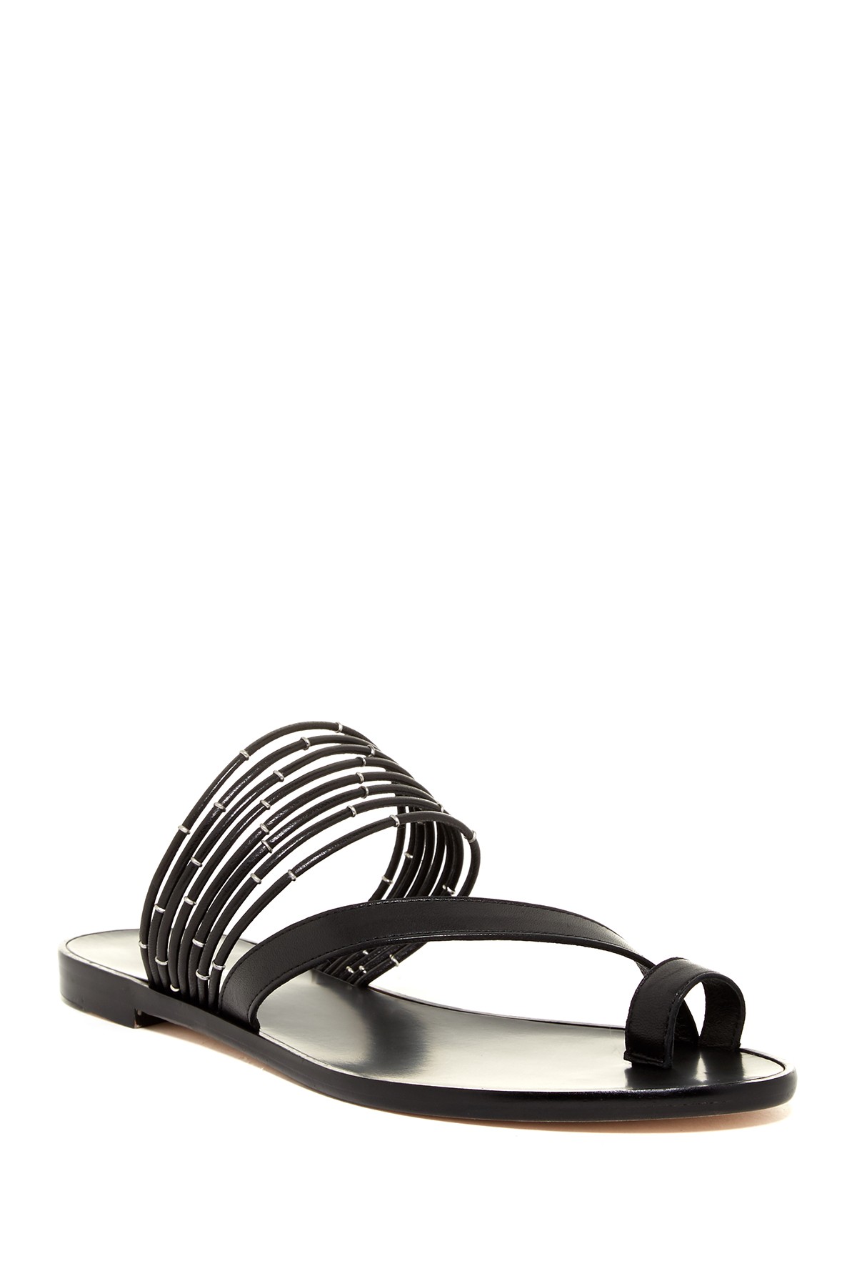 Pour-La-Victoire-Lara-Elastic-Strap-Open-Toe-Vamp-Black-Leather-Sandal-size-5-5