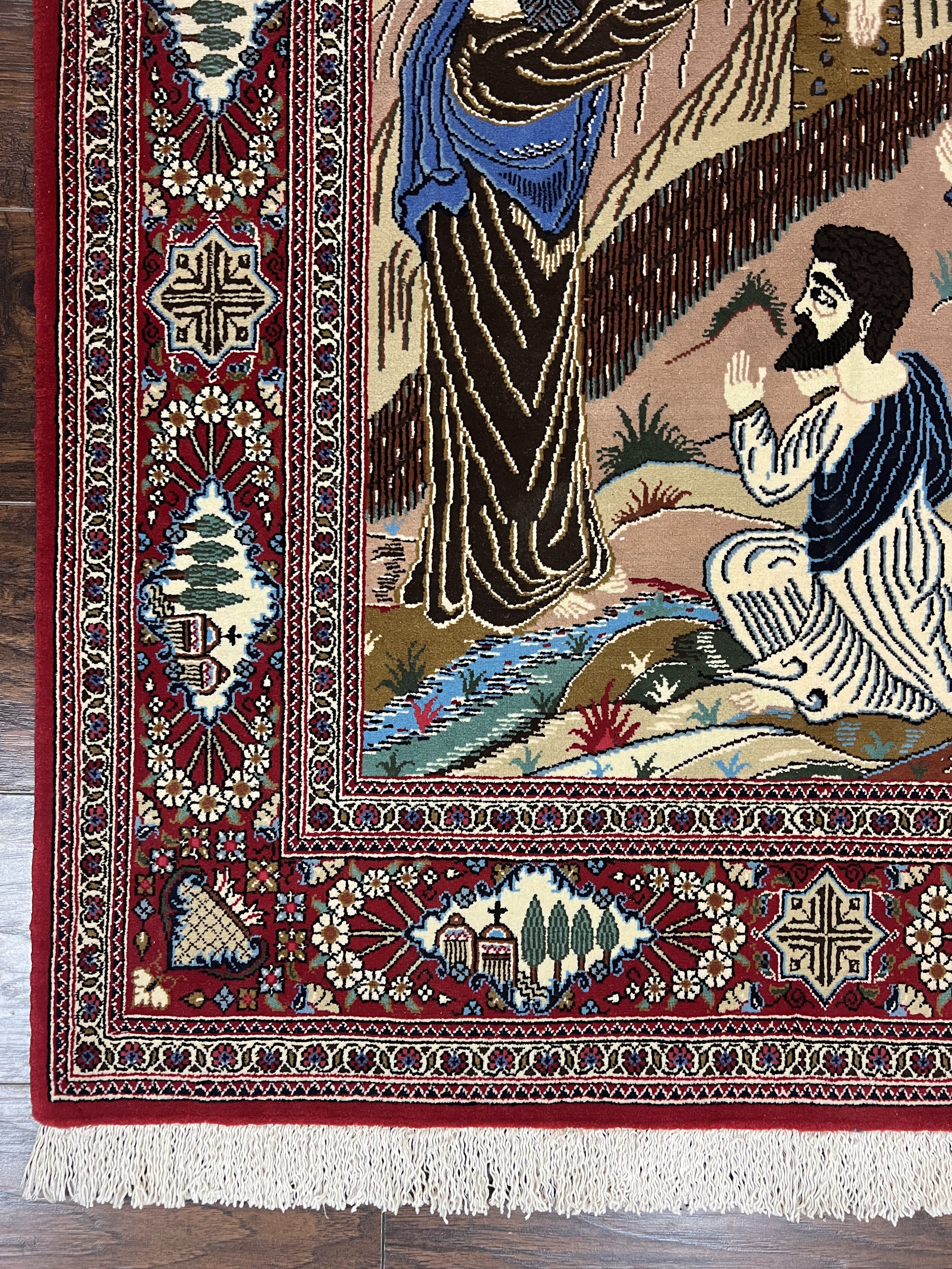 Pictorial Rug 3x5 Rare Christian Carpet Jesus on Cross Handmade