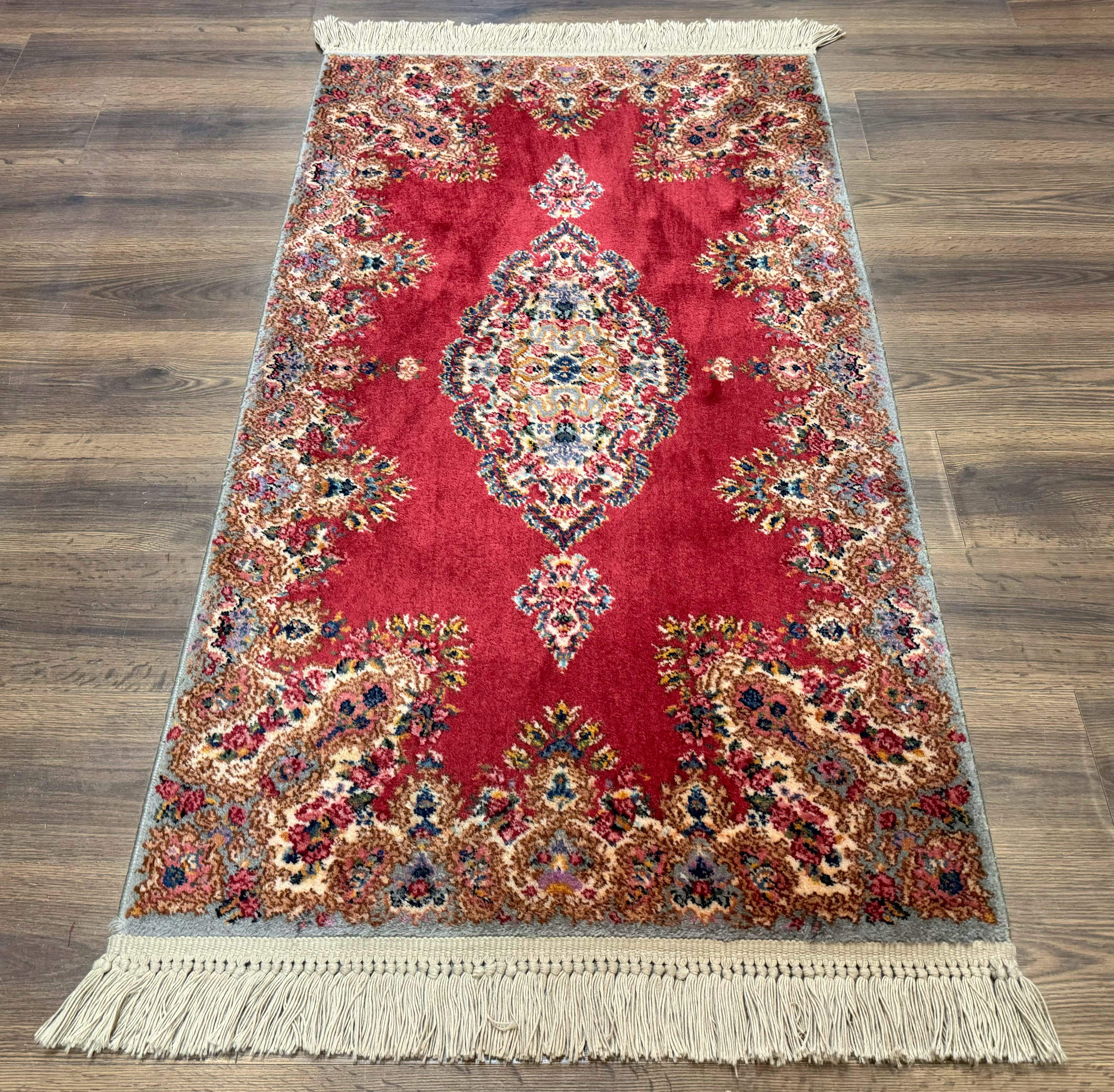 Karastan Rug 3x5 Red Medallion Kirman #762, Wool Vintage Original