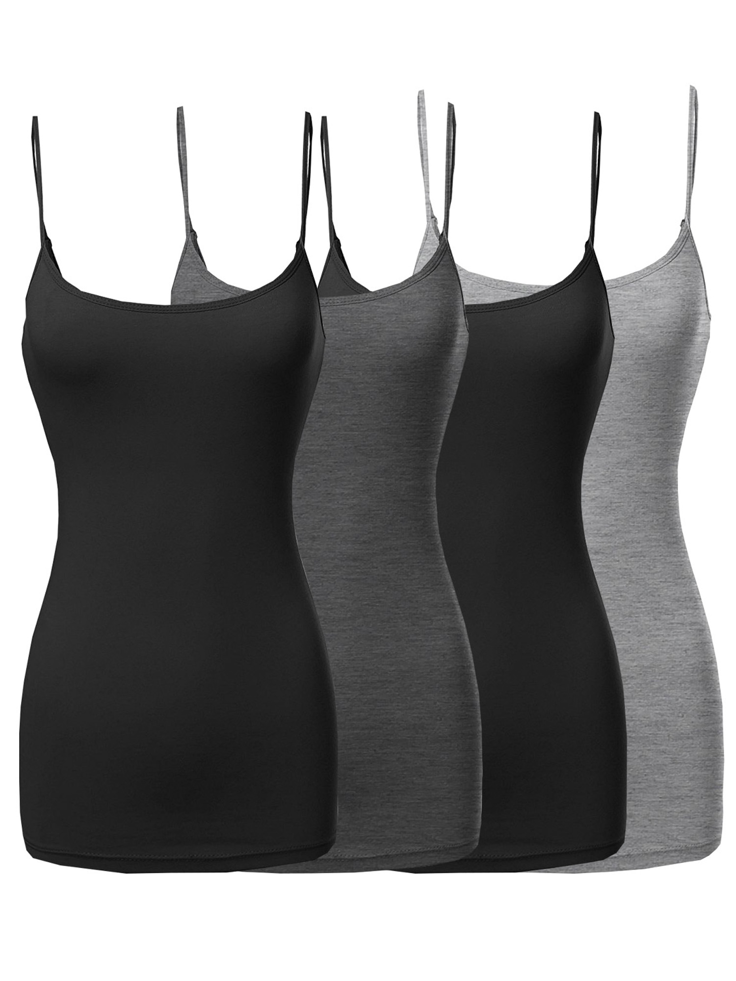 Women Basic Solid Long Length Adjustable Spaghetti Strap Camisole Tank Top - Picture 2 of 115