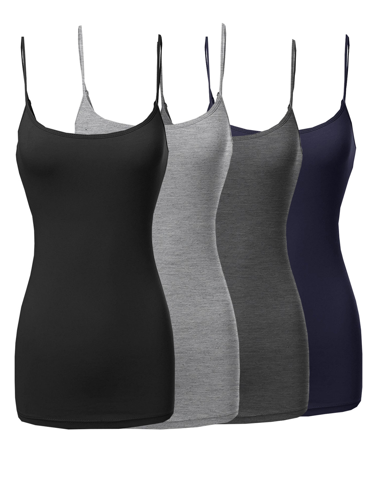 Women Basic Solid Long Length Adjustable Spaghetti Strap Camisole Tank Top - Picture 23 of 115