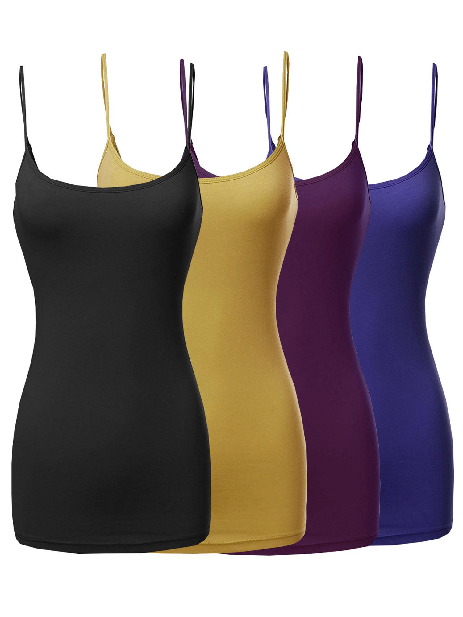 Women Basic Solid Long Length Adjustable Spaghetti Strap Camisole Tank Top - Picture 29 of 115