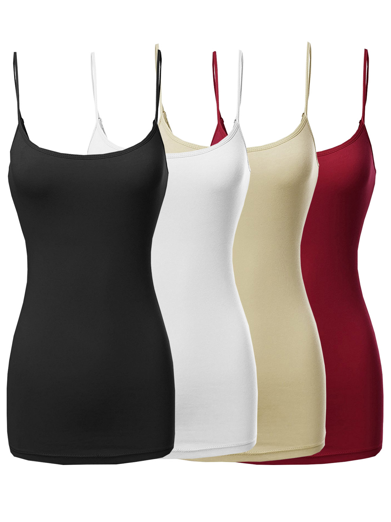 Women Basic Solid Long Length Adjustable Spaghetti Strap Camisole Tank Top - Picture 59 of 115