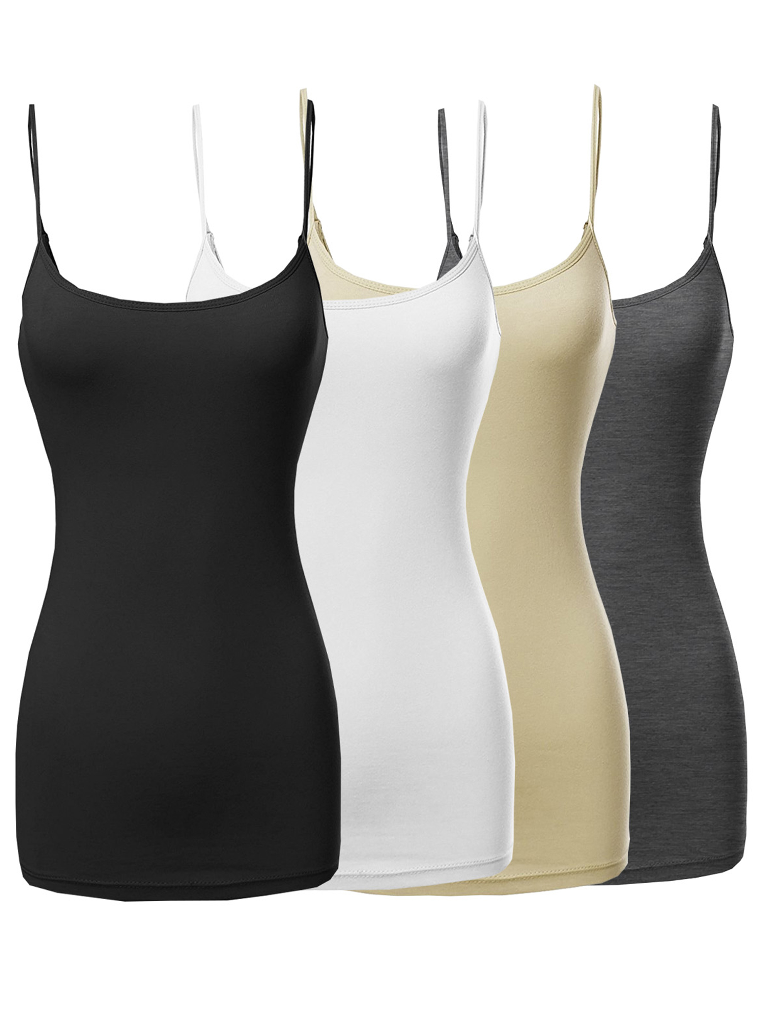 Women Basic Solid Long Length Adjustable Spaghetti Strap Camisole Tank Top - Picture 53 of 115