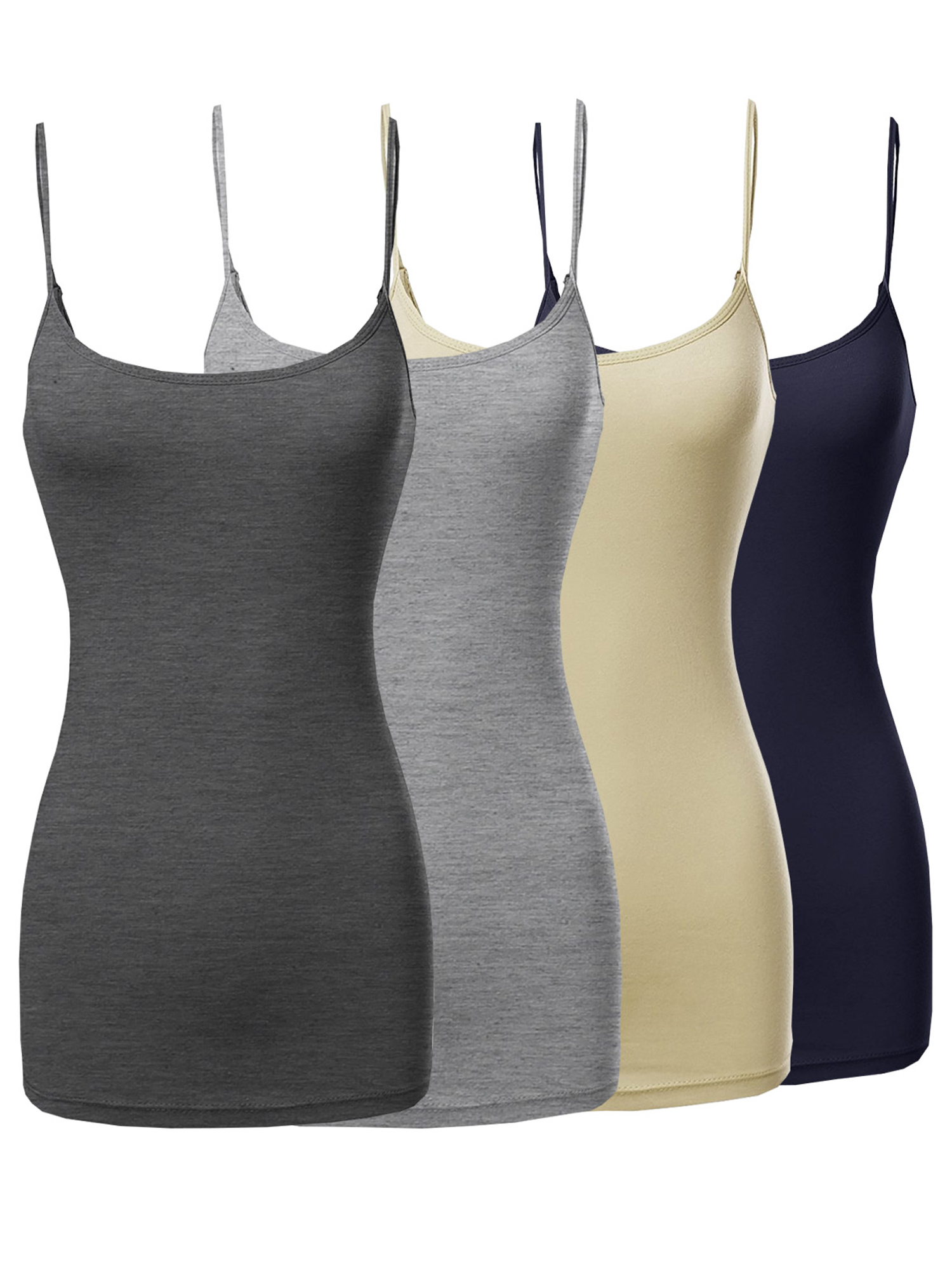 Women Basic Solid Long Length Adjustable Spaghetti Strap Camisole Tank Top - Picture 62 of 115