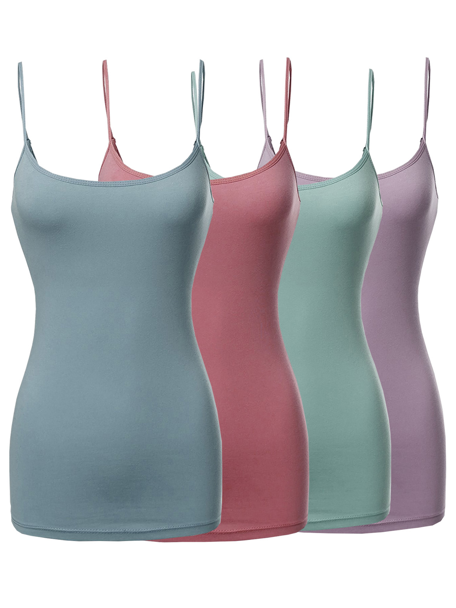 Women Basic Solid Long Length Adjustable Spaghetti Strap Camisole Tank Top - Picture 65 of 115