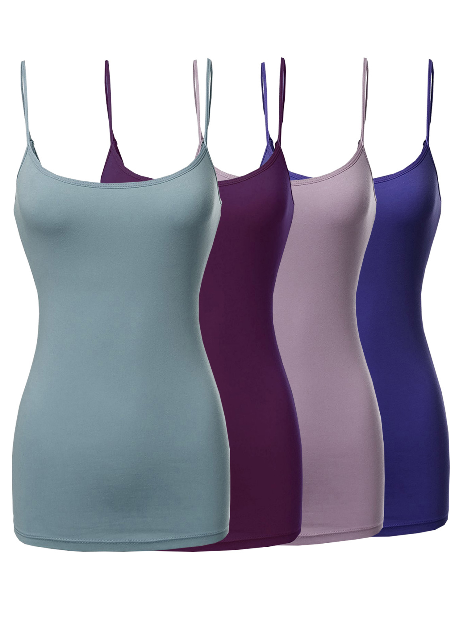 Women Basic Solid Long Length Adjustable Spaghetti Strap Camisole Tank Top - Picture 68 of 115