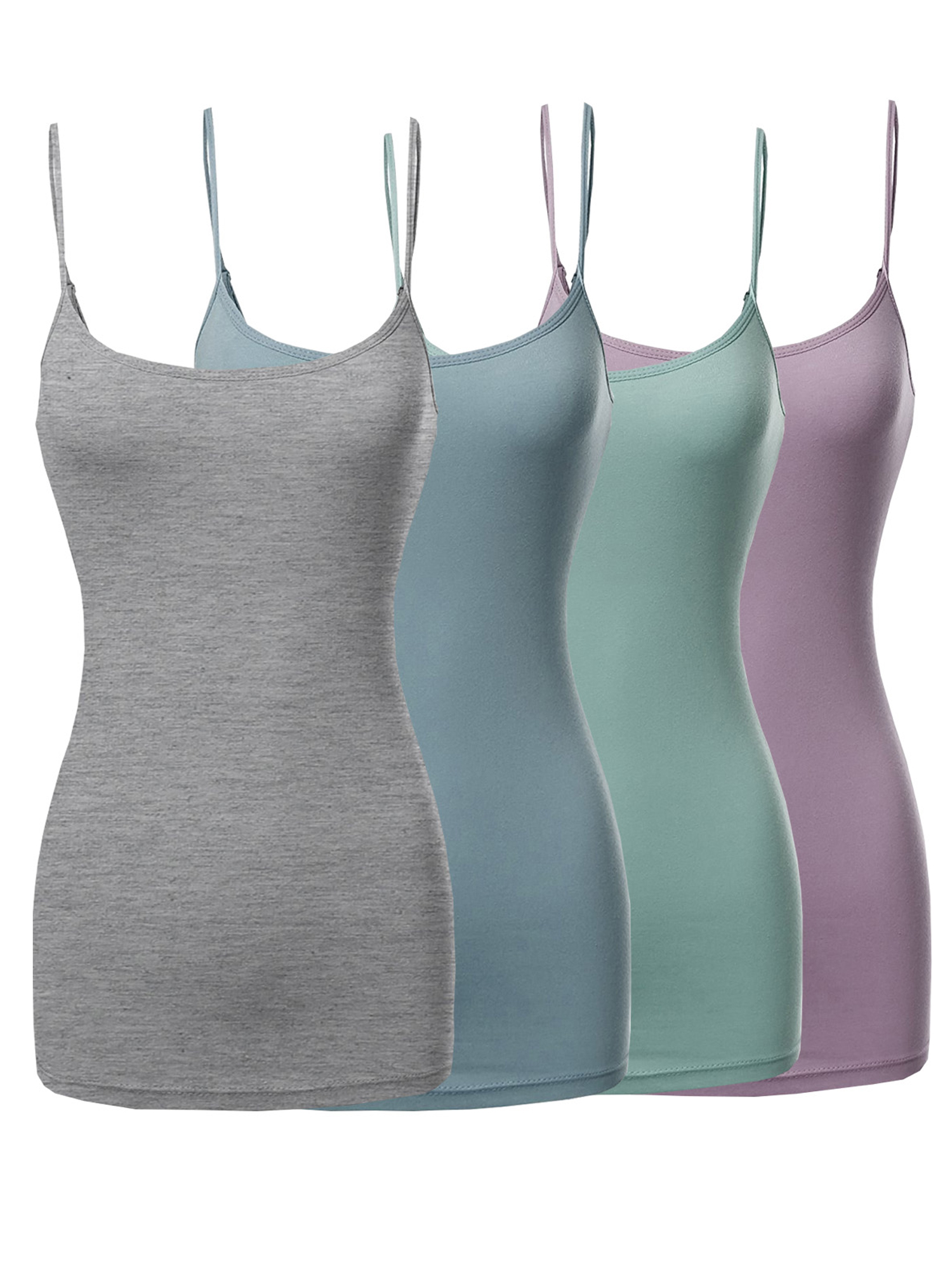 Women Basic Solid Long Length Adjustable Spaghetti Strap Camisole Tank Top - Picture 77 of 115