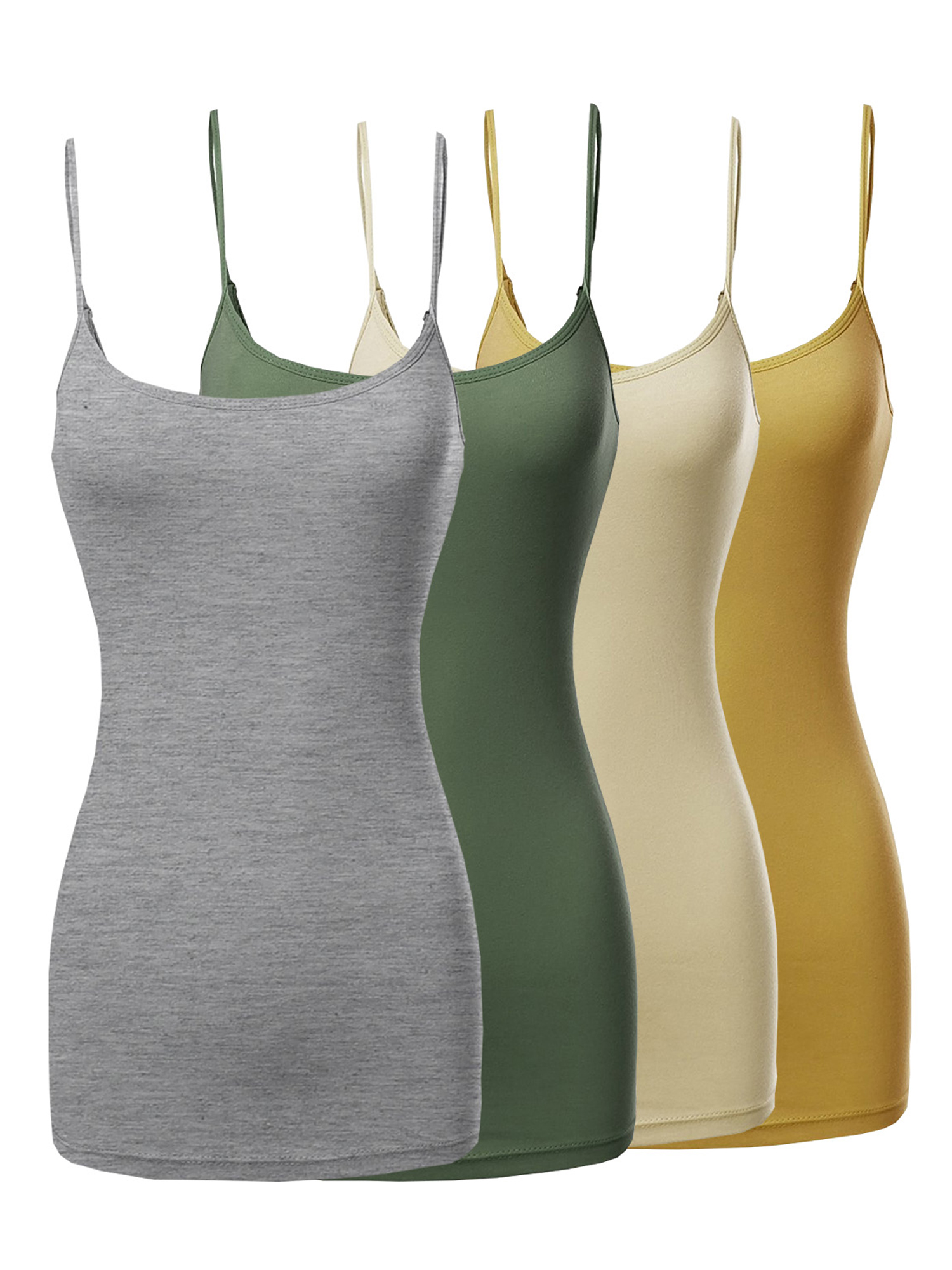 Women Basic Solid Long Length Adjustable Spaghetti Strap Camisole Tank Top - Picture 83 of 115