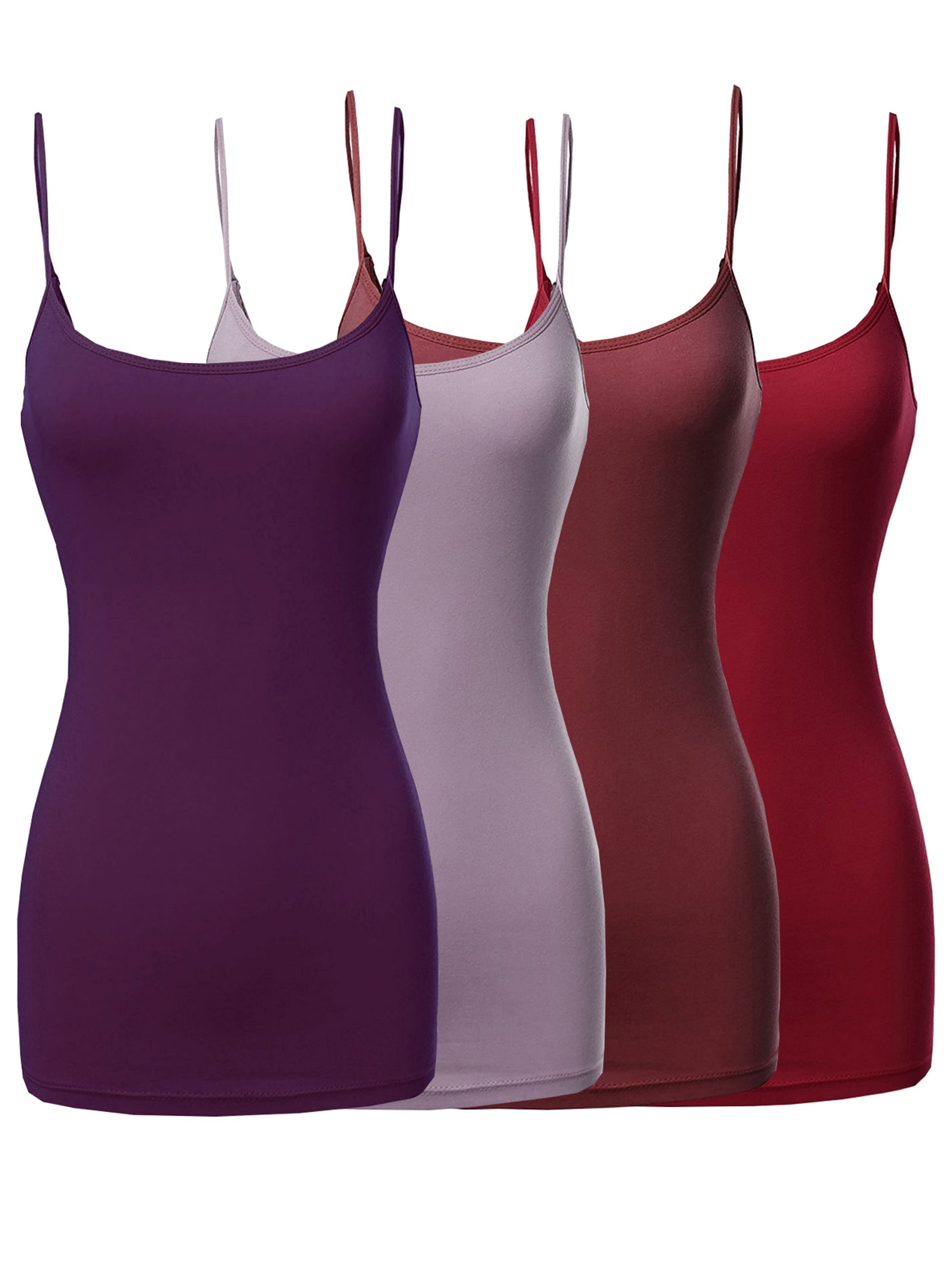 Women Basic Solid Long Length Adjustable Spaghetti Strap Camisole Tank Top - Picture 98 of 115