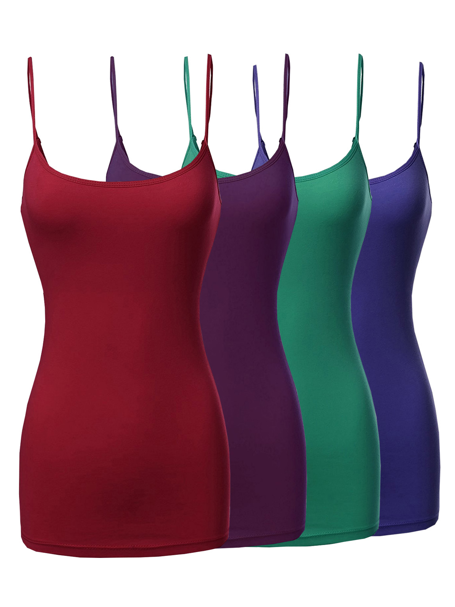Women Basic Solid Long Length Adjustable Spaghetti Strap Camisole Tank Top - Picture 74 of 115