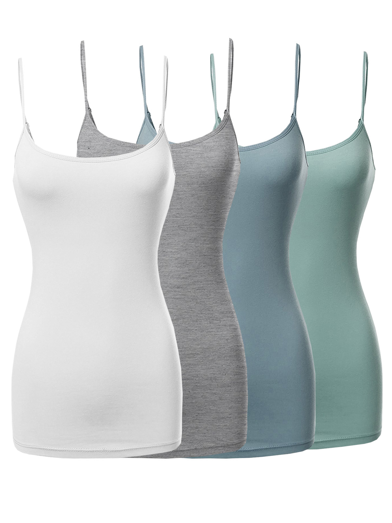 Women Basic Solid Long Length Adjustable Spaghetti Strap Camisole Tank Top - Picture 104 of 115
