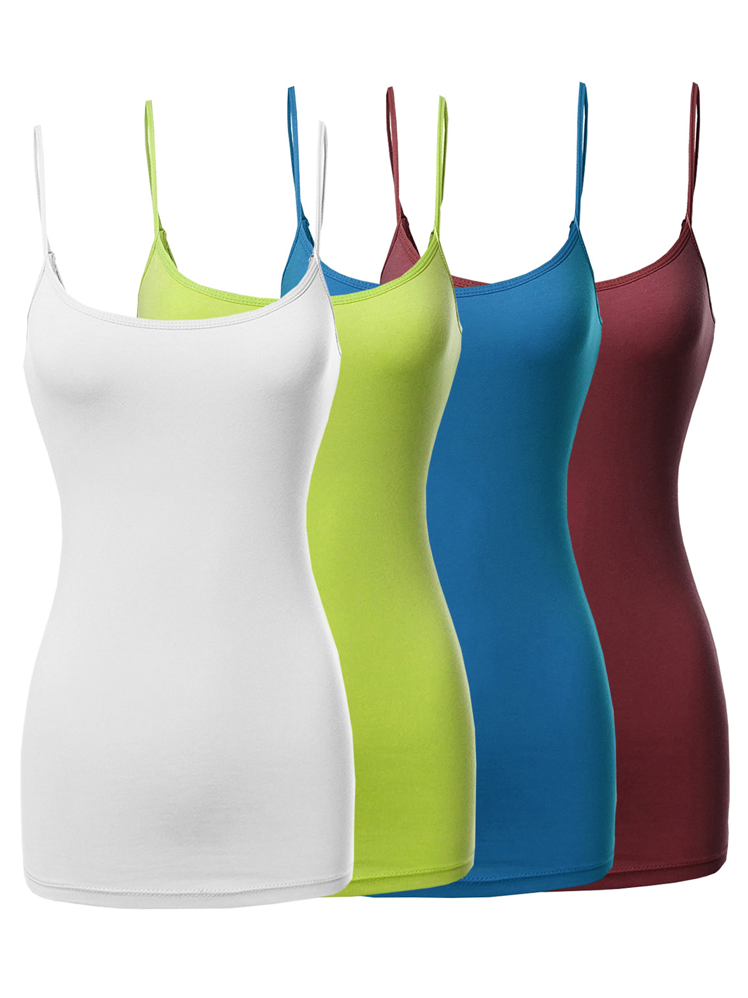 Women Basic Solid Long Length Adjustable Spaghetti Strap Camisole Tank Top - Picture 107 of 115