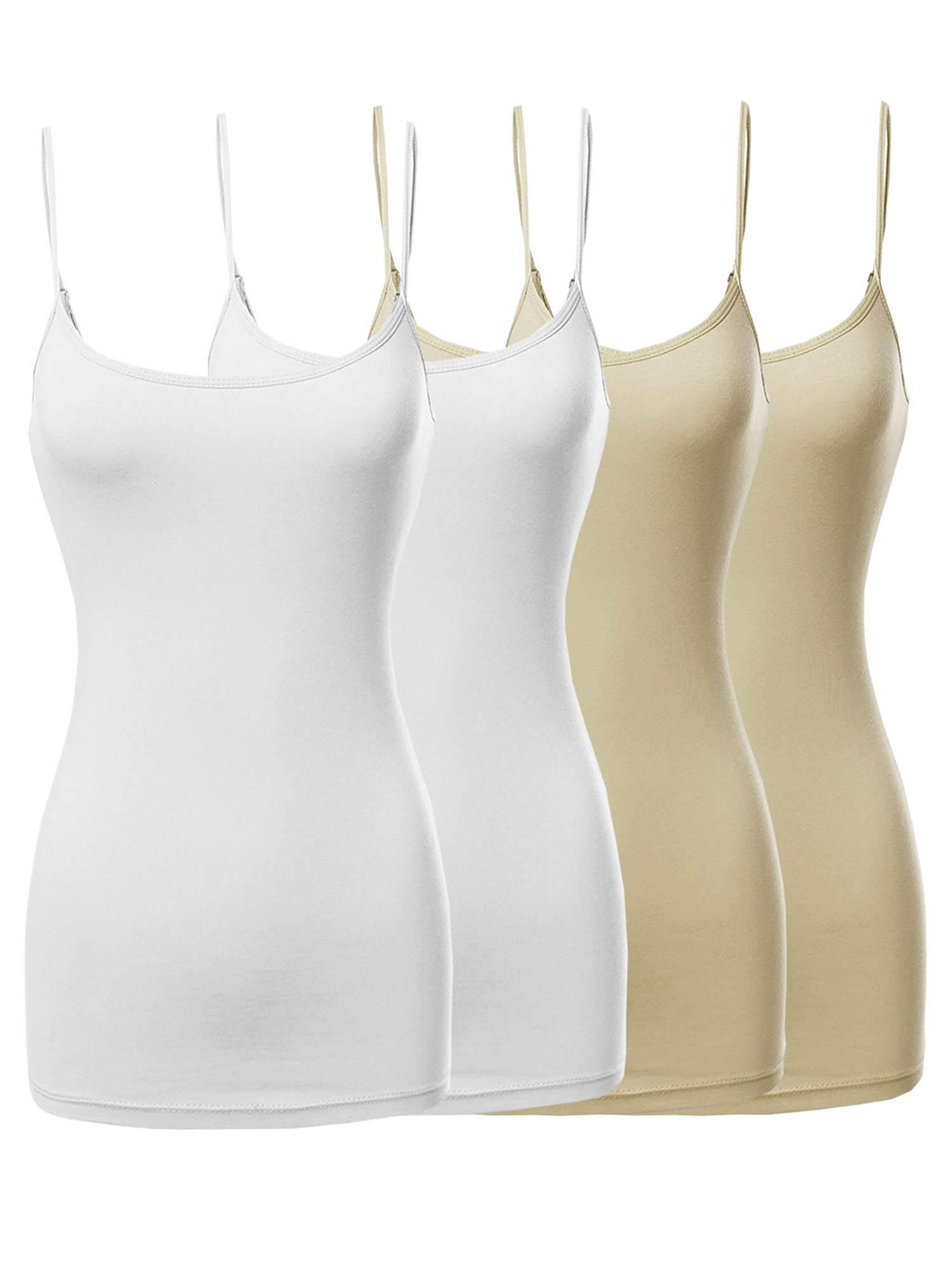 Women Basic Solid Long Length Adjustable Spaghetti Strap Camisole Tank Top - Picture 113 of 115