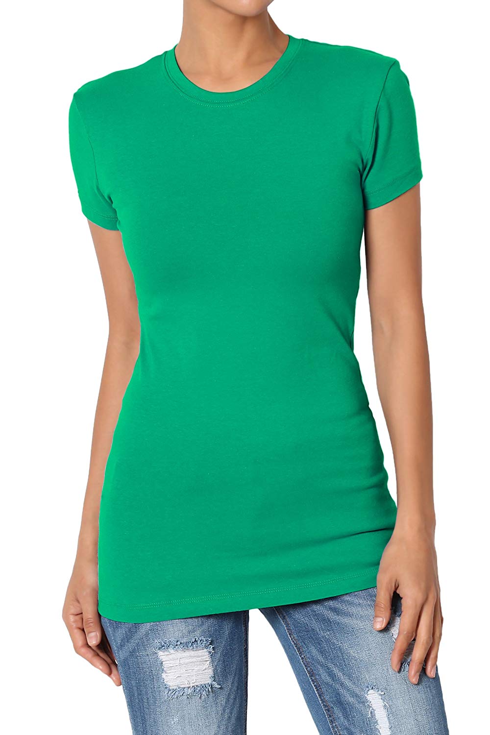 Women's & Juniors Basic Round Crew Neck Short Sleeve Stretch TShirts