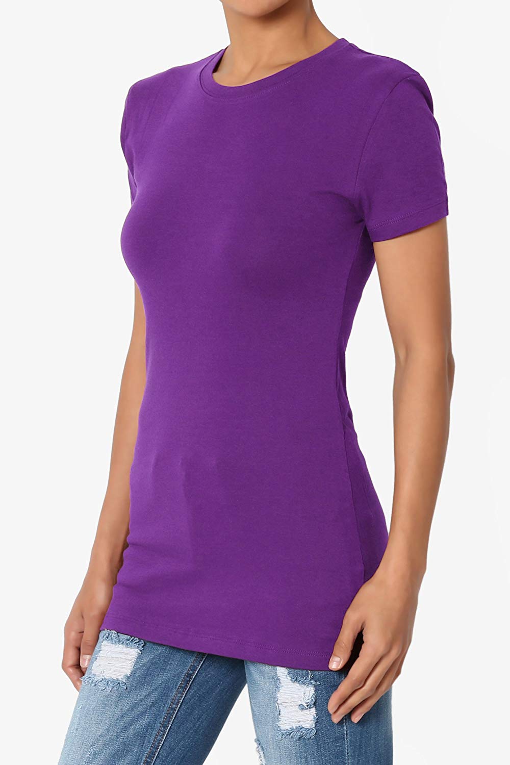 Women's & Juniors Basic Round Crew Neck Short Sleeve Stretch TShirts