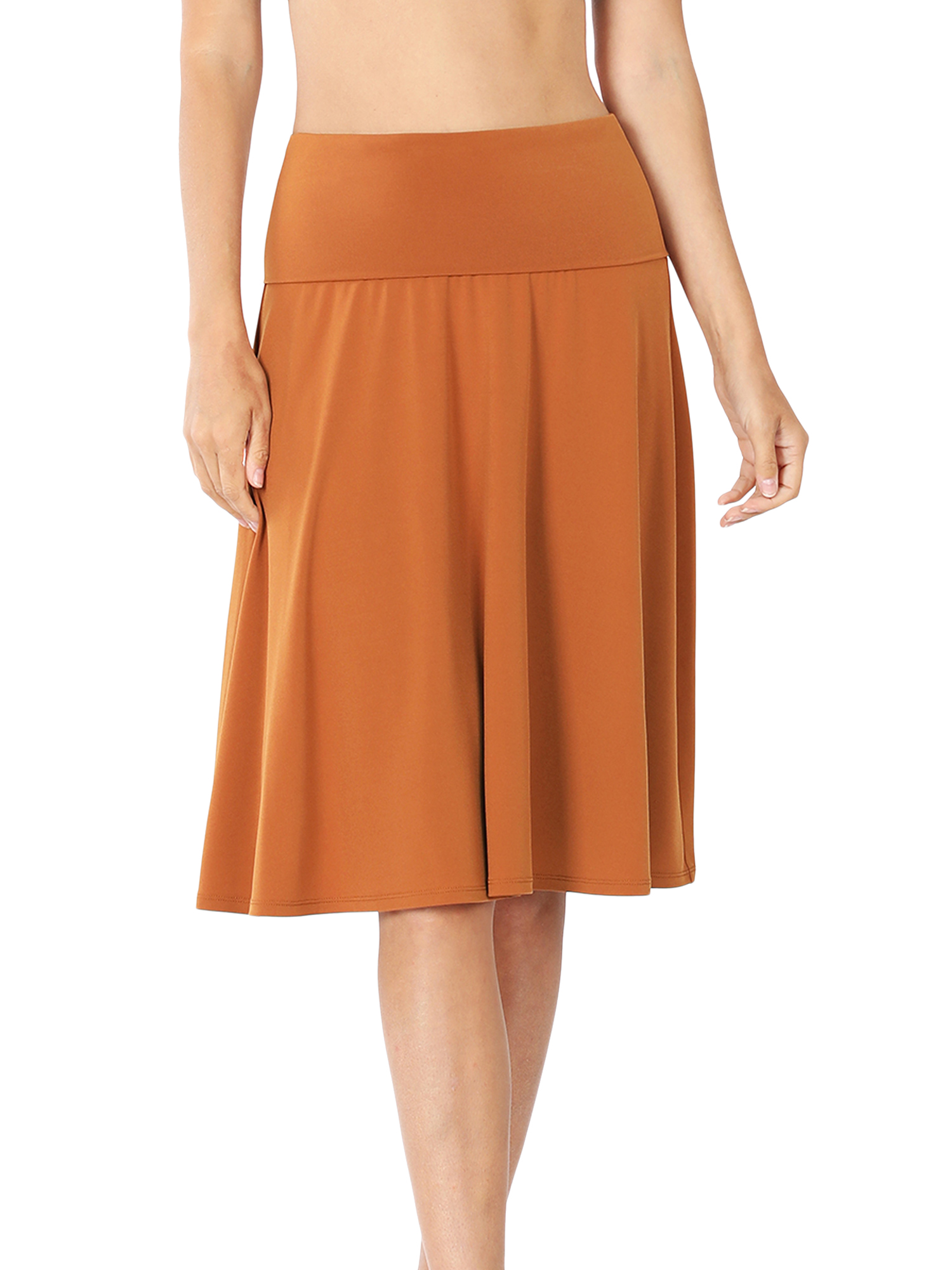 Zenana Plus Size Fold Over Banded Waist A-Line Flared Knee