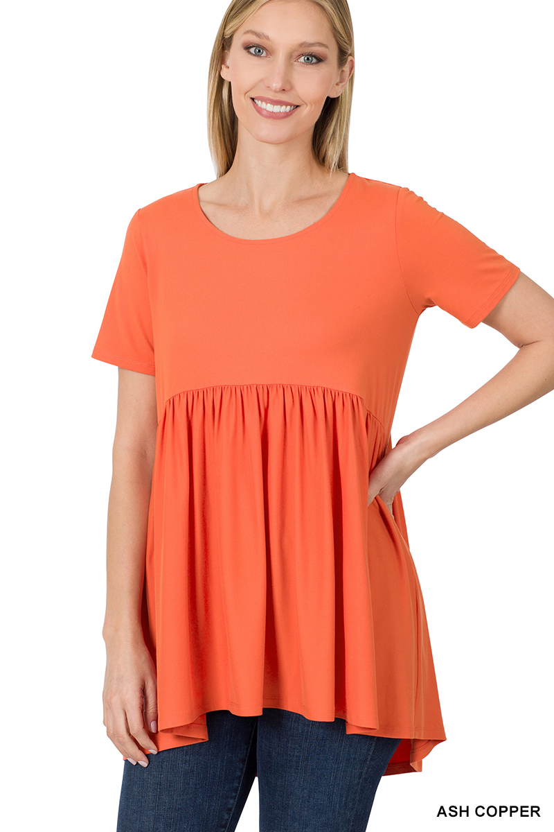 Zenana Plus Size Round Neck Brushed DTY Short Sleeve Ruched
