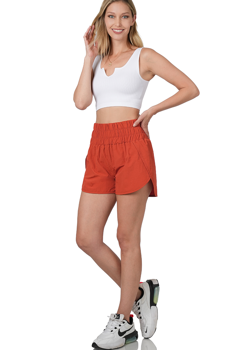 Pantalones cortos informales para mujer Zenana cortavientos con pretina ahumada correr gimnasio activo - Imagen 50 de 186