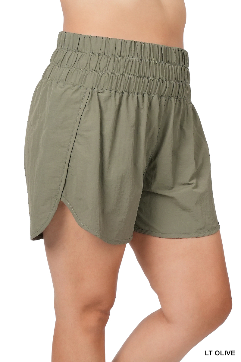 Pantalones cortos informales para mujer Zenana cortavientos con pretina ahumada correr gimnasio activo - Imagen 125 de 186