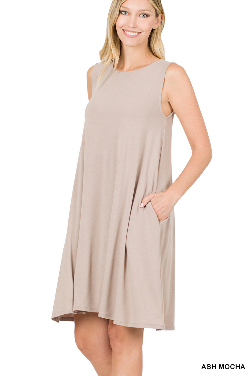 Zenana's Plus Size Sleeveless Jersey Flared Swing Tank Dress with Side Pockets - Picture 7 of 77