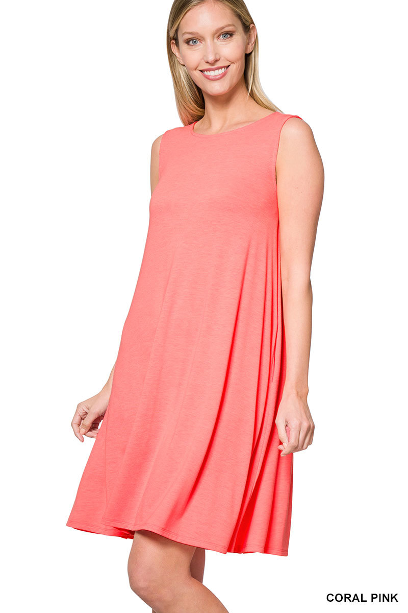 Zenana's Plus Size Sleeveless Jersey Flared Swing Tank Dress with Side Pockets - Picture 60 of 77