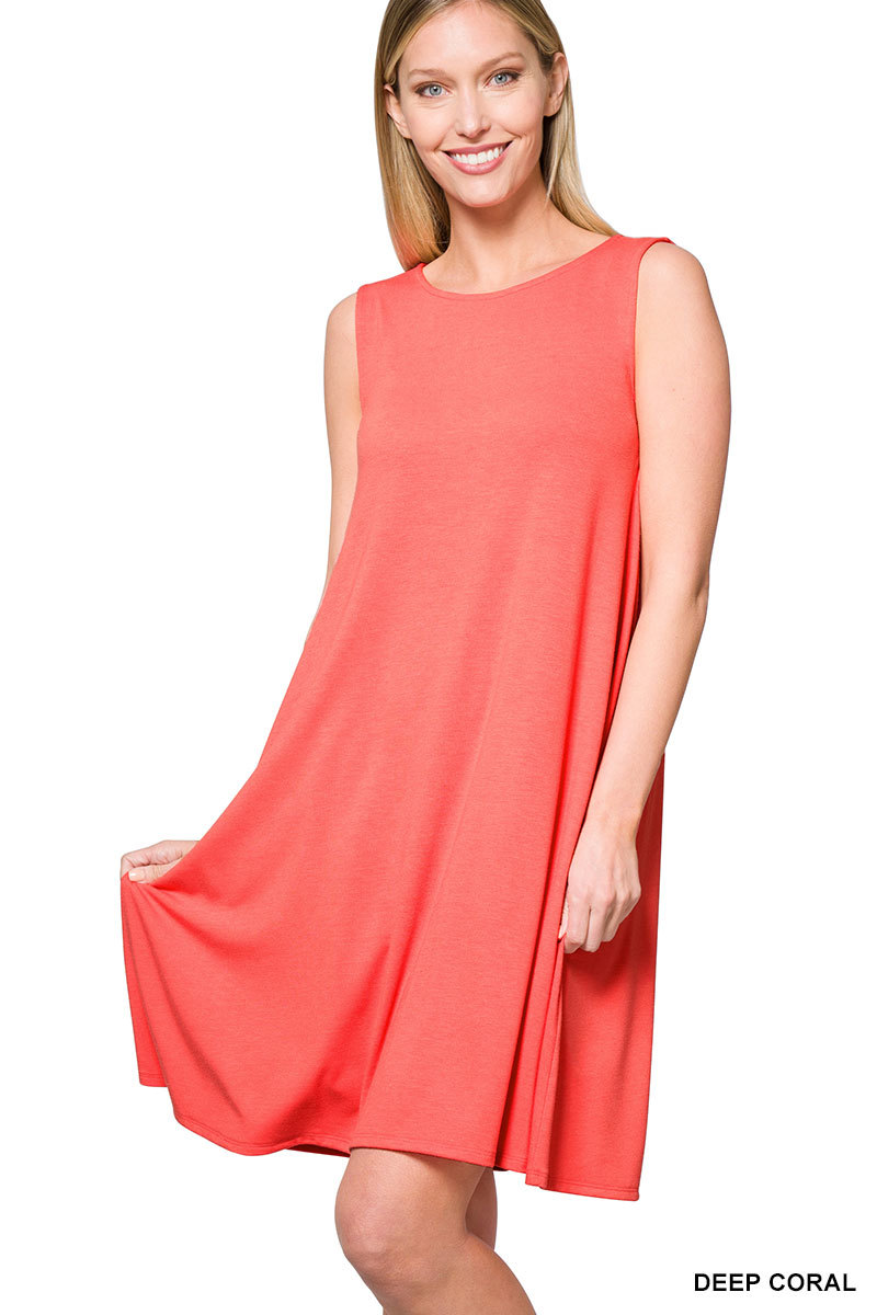 Zenana's Plus Size Sleeveless Jersey Flared Swing Tank Dress with Side Pockets - Picture 57 of 77