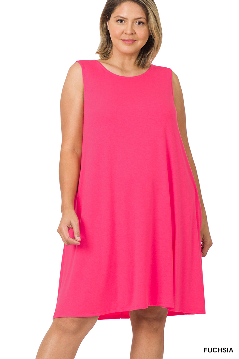 Zenana's Plus Size Sleeveless Jersey Flared Swing Tank Dress with Side Pockets - Picture 63 of 77
