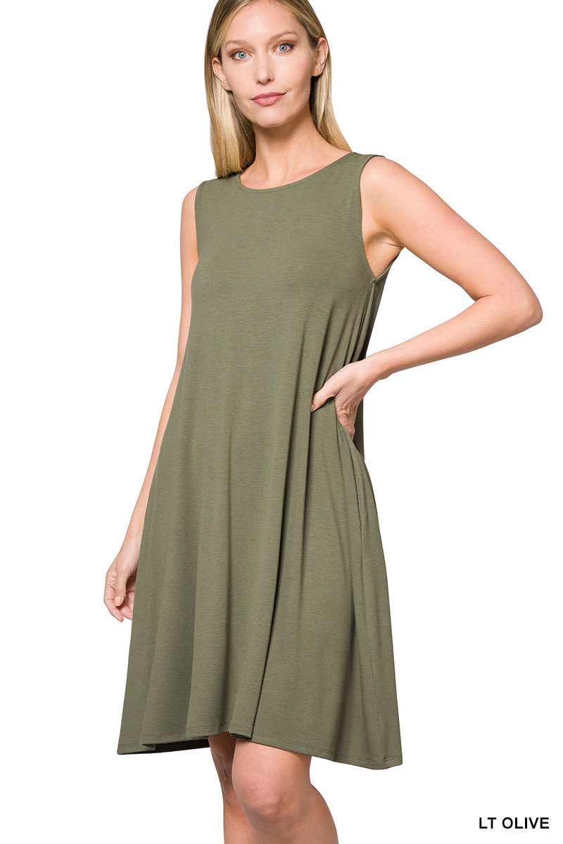 Zenana's Plus Size Sleeveless Jersey Flared Swing Tank Dress with Side Pockets - Picture 69 of 77