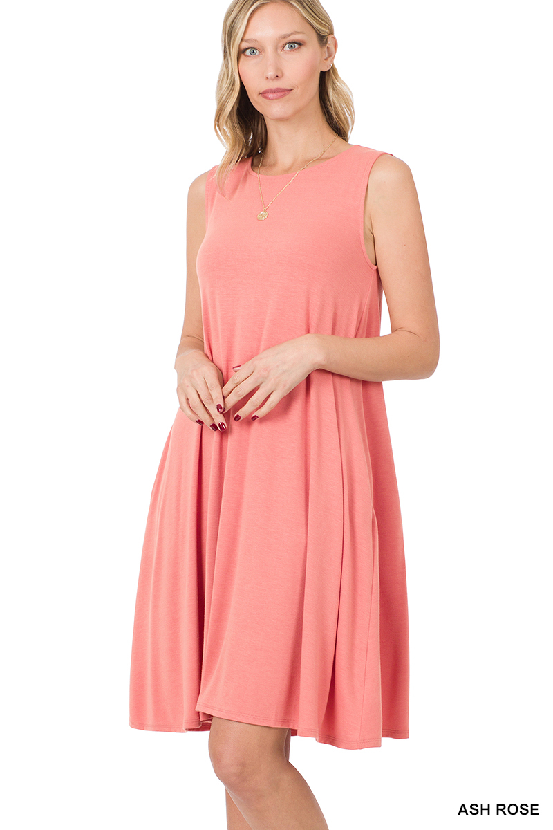 Zenana's Plus Size Sleeveless Jersey Flared Swing Tank Dress with Side Pockets - Picture 51 of 77