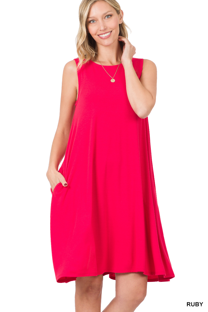 Zenana's Plus Size Sleeveless Jersey Flared Swing Tank Dress with Side Pockets - Picture 49 of 77