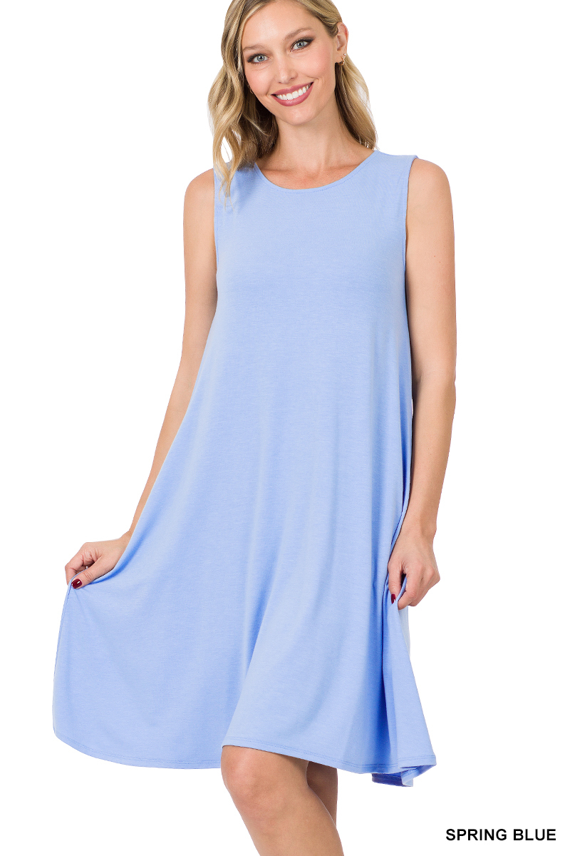 Zenana's Plus Size Sleeveless Jersey Flared Swing Tank Dress with Side Pockets - Picture 53 of 77