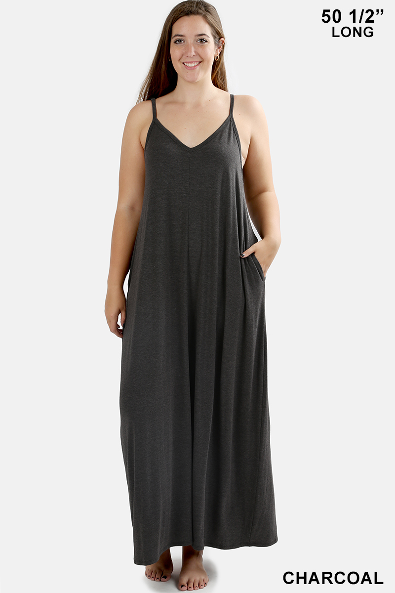 Women VNECK ADJUSTABLE STRAPS CAMI MAXI DRESS WITH SIDE POCKETS eBay