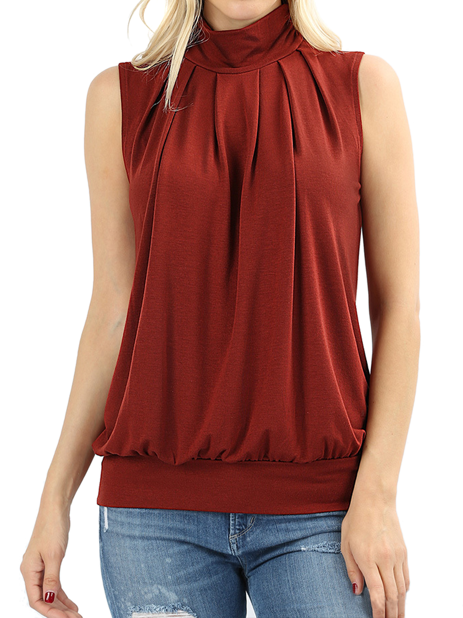 sleeveless mock turtleneck tops