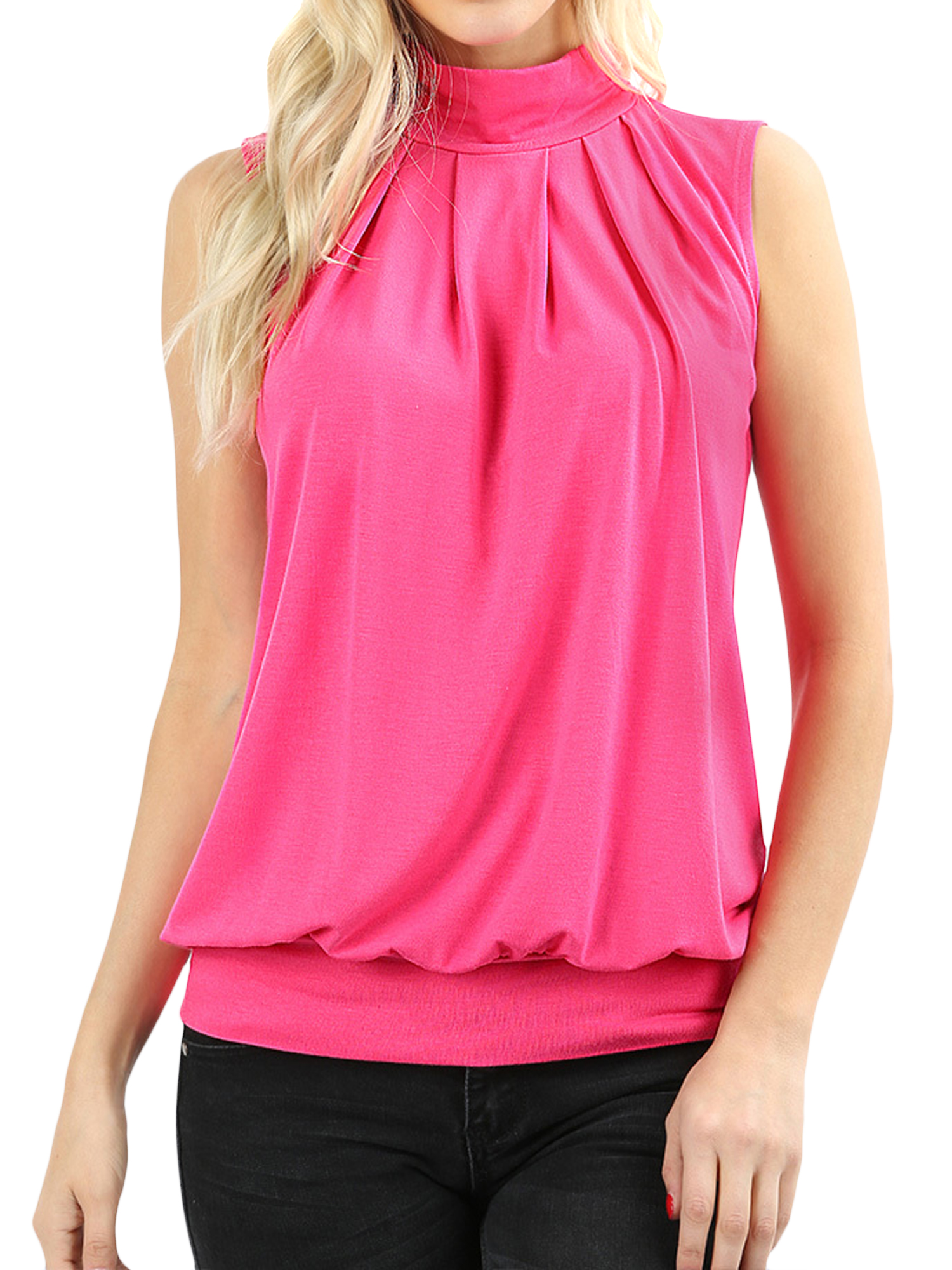Zenana Plus Sleeveless Mock-Turtleneck Pleated Blouse Top