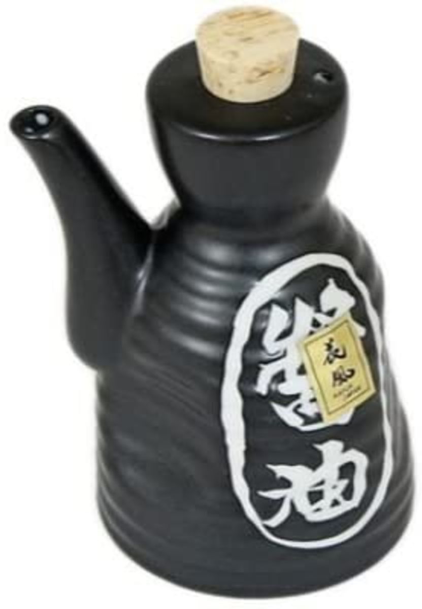 Japanese Tenmoku Pottery Soy Sauce Dispenser w/ Cork Stopper 7oz (Black