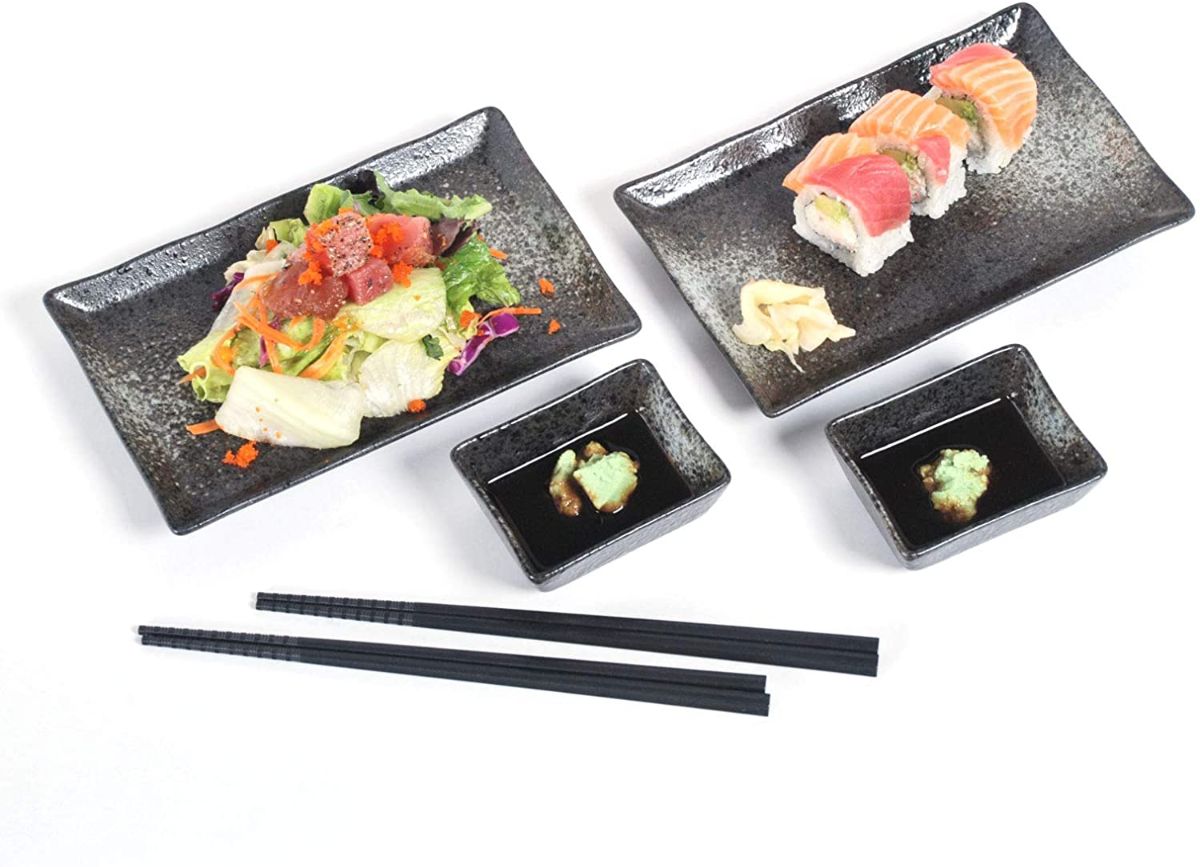 Sushi Dinner Set Rectangular Sushi Plate Sauce Dish w/ Chopsticks Set of 2 eBay