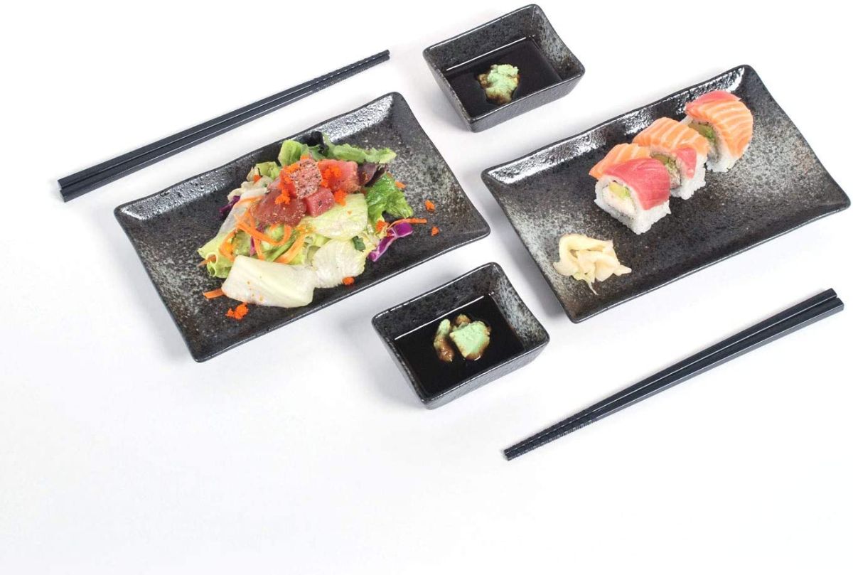 Sushi Dinner Set Rectangular Sushi Plate Sauce Dish w/ Chopsticks Set