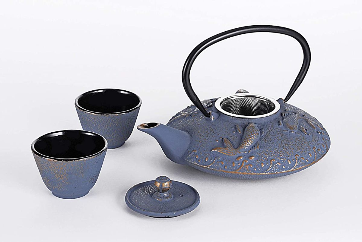 Rikyu Japanese Cast Iron Tetsubin Tea Set (Blue Koi Fish) eBay