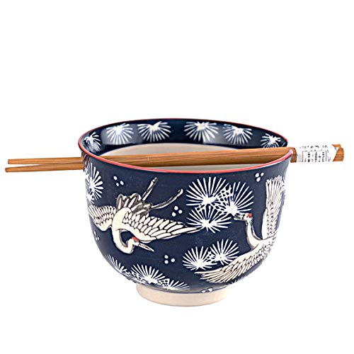 Japanese Ramen Udon Noodle Pho Bowl with Chopsticks Gift Set 5 Inch Weave