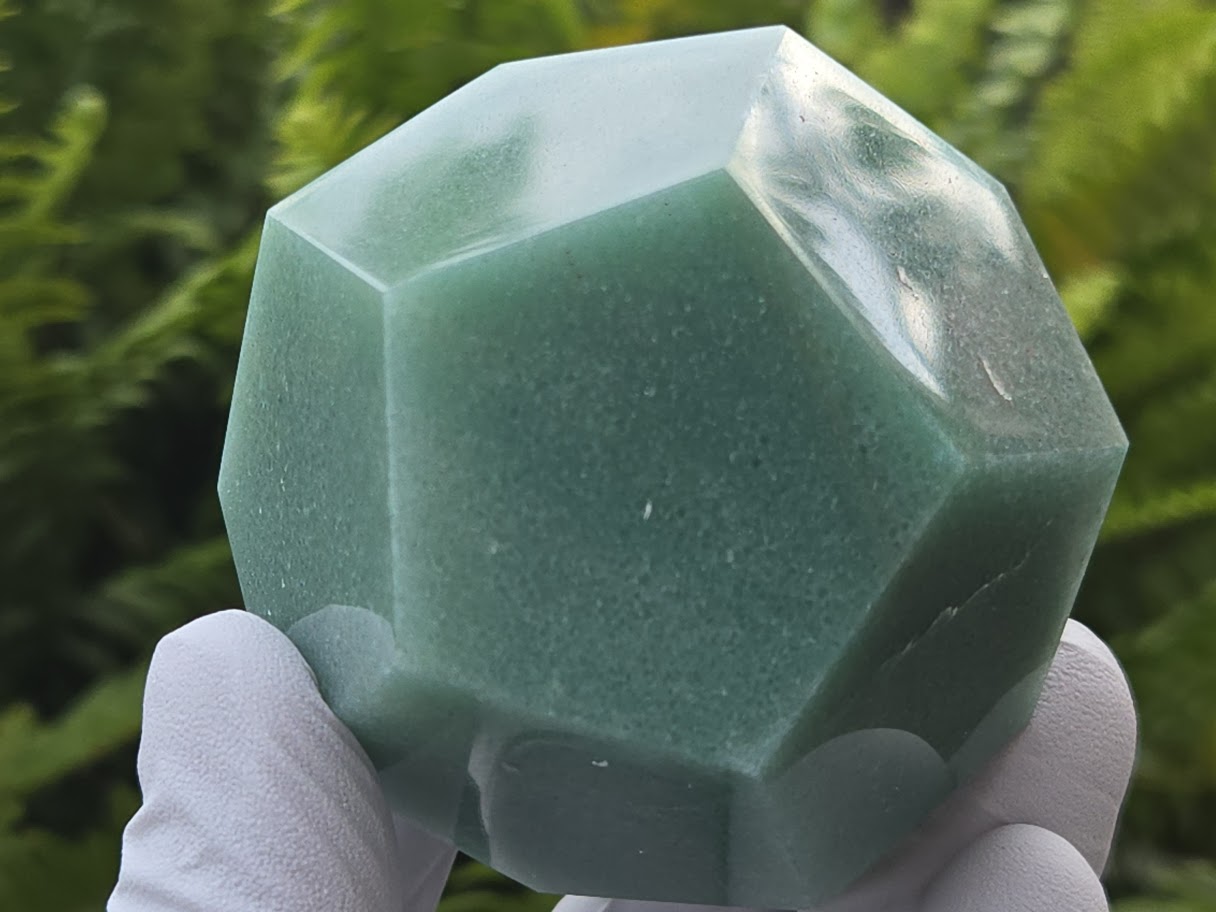 Green Aventurine Carved Geometric Dodecahedron, Large (60 to 70mm) Decorative