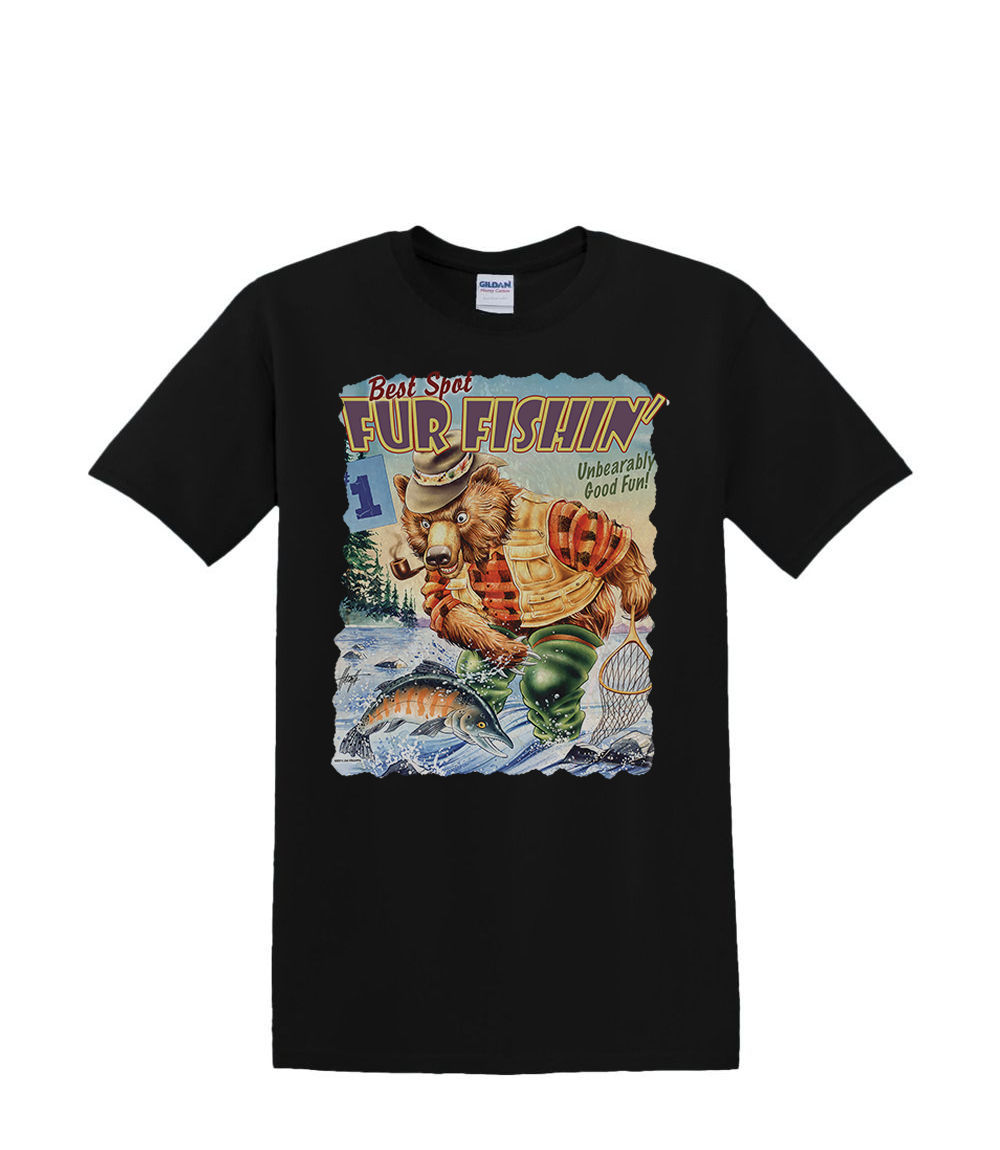 T-Shirt S to 2XL 3XL -BEAR FISHING trout outdoor fun adult