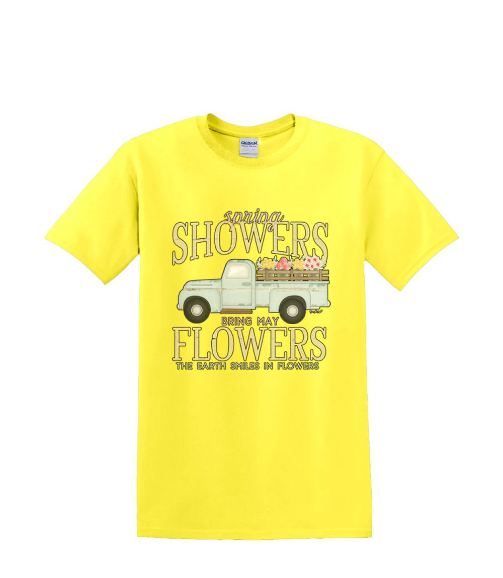 T-Shirt S to 2XL 3XL - FLOWER showers garden TRUCK spring flowers fun adult - Picture 53 of 72