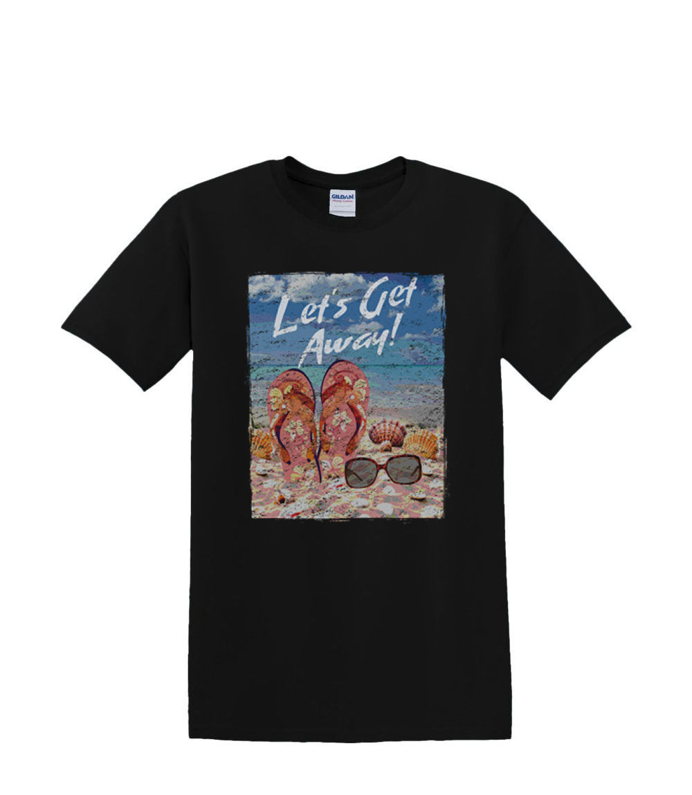 Camiseta S a 2XL 3XL LET'S Get AWAY Sandalias Gafas de sol Playa Resort Agua - Imagen 13 de 72