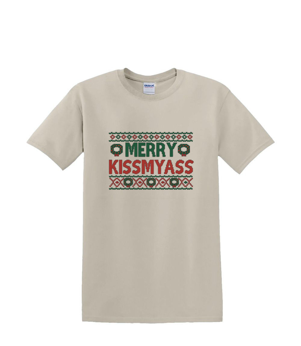 T-Shirt dalla S alla 2XL 3XL -MAGLIONE BACIO MERRY KISSMYASS -UMORISMO NATALE DIVERTENTE Adulto - Foto 50 di 53